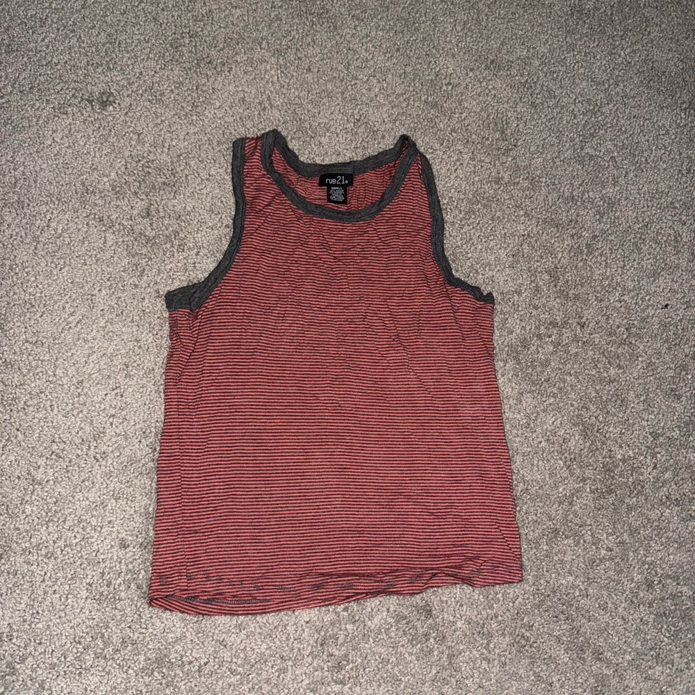 Casual Red and Black Striped Tank Top